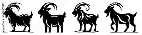 Simple Mountain Goat Collection Illustration, Climbing Animal Modern Set Vector for Icon and Alpine Themes Design