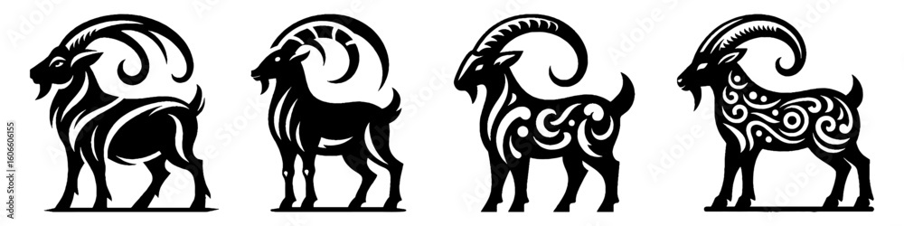 Fototapeta premium Simple Ibex Collection Illustration, Mountain Animal Modern Set Vector for Icon and Wilderness Themes Design