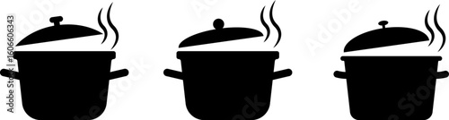 Cooking pan icon. frying pan with rising steam. suggesting mystery or curiosity. symbolizing cooking and kitchen activities