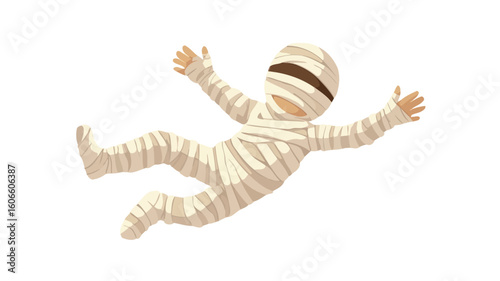 A digital illustration of a child in a mummy costume. The illustration is cartoon style, featuring a child-like figure wrapped in beige fabric, mimicking the appearance of a mummy.  