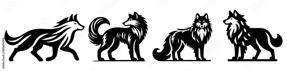 Obraz premium Simple Wolf Collection Illustration, Wild Animal Modern Set Vector for Icon and Forest Themes Design