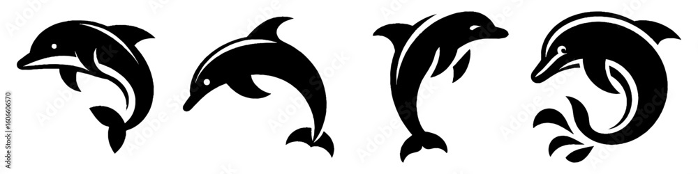 Fototapeta premium Simple Dolphin Collection Illustration, Marine Mammal Modern Set Vector for Icon and Ocean Themes Design