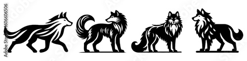 Simple Wolf Collection Illustration, Wild Animal Modern Set Vector for Icon and Forest Themes Design