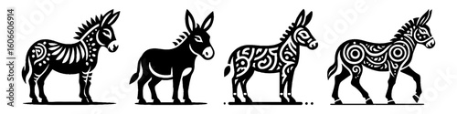 Simple Donkey Collection Illustration, Farm Animal Modern Set Vector for Icon and Countryside Themes Design