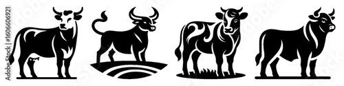 Simple Cows Collection Illustration, Farm Animal Modern Set Vector for Icon and Livestock Themes Design