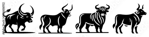 Simple Ox Collection Illustration, Farm Animal Modern Set Vector for Icon and Livestock Themes Design