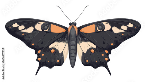 A detailed digital illustration of a Pipevine Swallowtail butterfly (Battus philenor) against a white background. The illustration showcases the butterfly's wings, which are predominantly