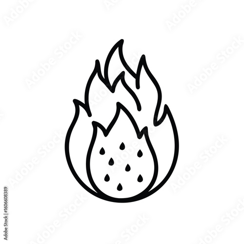 Thin Line Dragon Fruit Illustration with Flame Like Skin Outline