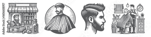 Vintage Hand-Drawn Shaving Robe Collection Illustration, Classic Grooming Wear Engraved Style Vector for T-Shirts and Barbershop Fashion Themes Design