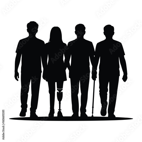 Diverse Group of People Walking Together Including People with Disabilities