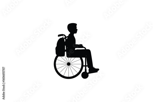 Boy in Wheelchair silhouette vector Illustration  