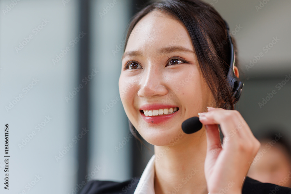 Beautiful asian female operator working laptop and call center agent in the office. Call center customer service. Customer crm and help or support.
Beautiful asian female operator working laptop and call center agent in the office. Call center customer service. Customer crm and help or support.