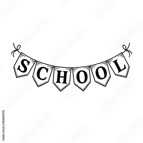 Hand Drawn School Pennant Banner Illustration on White Background
