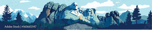 Mount Rushmore Flat Vector Panorama Illustration