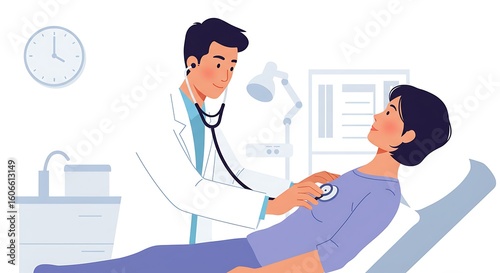 Doctor Examining Patient with Stethoscope Illustration