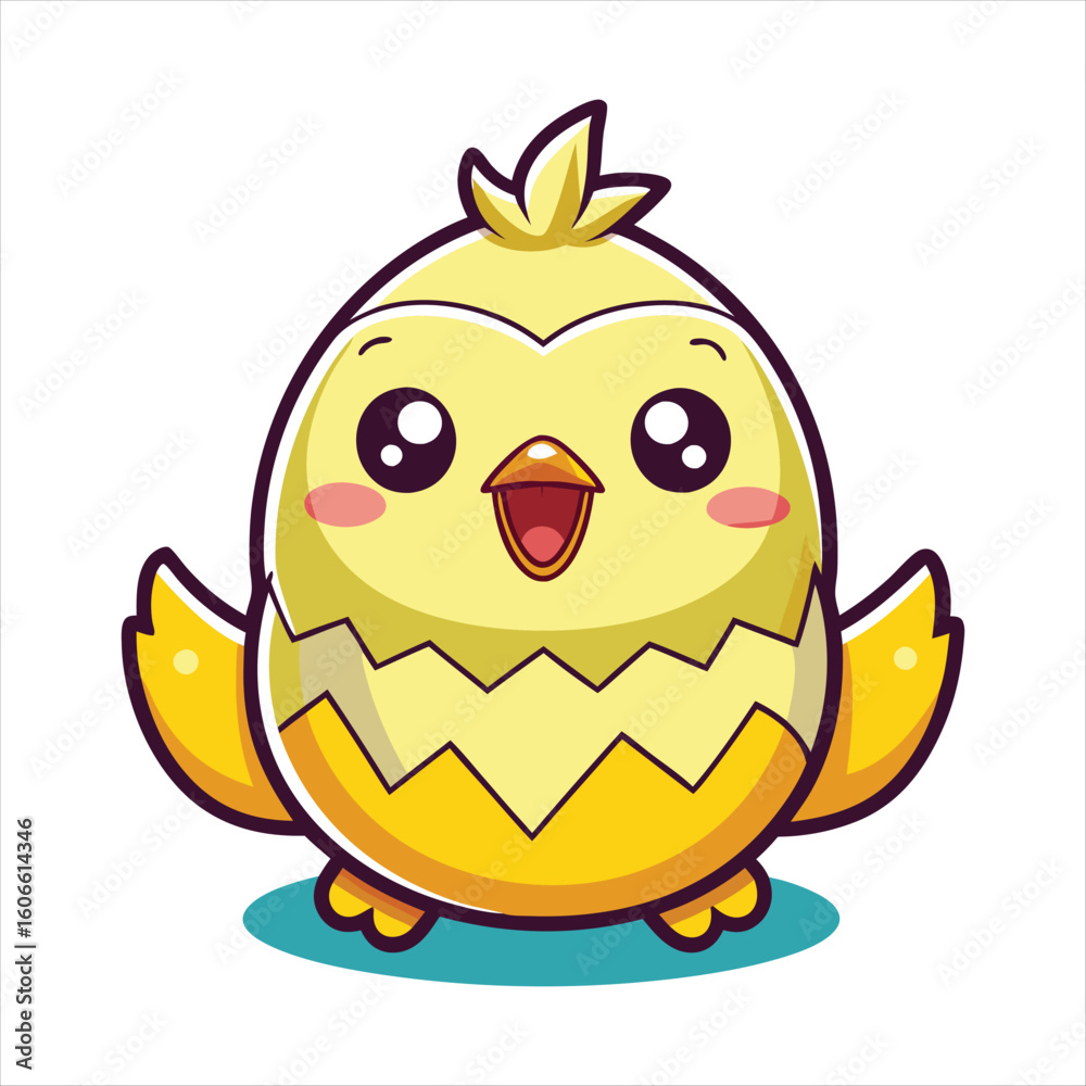 Obraz premium Funny Little Chick Cracking the Egg