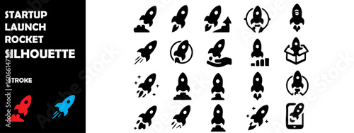 STARTUP LAUNCH ROCKET Icons Silhouette Vector Set – New Business, Innovation, and Entrepreneurship Symbols