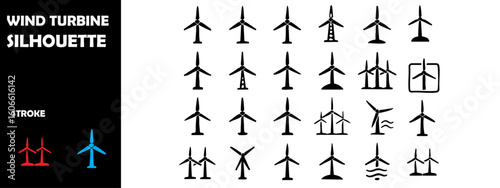 WIND TURBINE Icons Silhouette Vector Set – Wind Energy, Sustainable Power and Renewable Resources Symbols