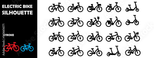 ELECTRIC BIKE Icons Silhouette Vector Set – E-Bike, Eco Transportation and Sustainable Mobility Symbols