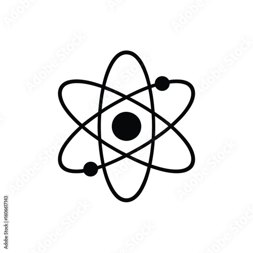 Simple atomic structure illustration featuring a central nucleus and orbiting electrons showing science