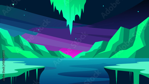 Breathtaking View of Aurora Borealis Over a Calm Northern Night Sky