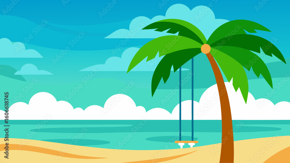 Fototapeta premium Detailed vector art background scene depicting a beautiful serene landscape