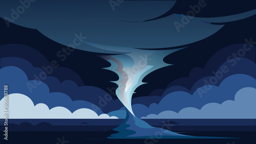 Dramatic scene of a huge waterspout a tornado over the open ocean