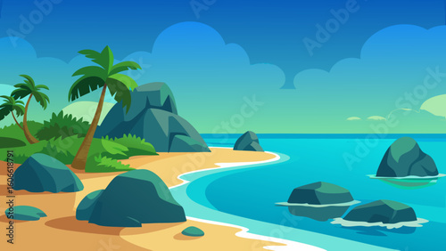 Detailed vector art illustration depicting a tranquil landscape a beautiful scene