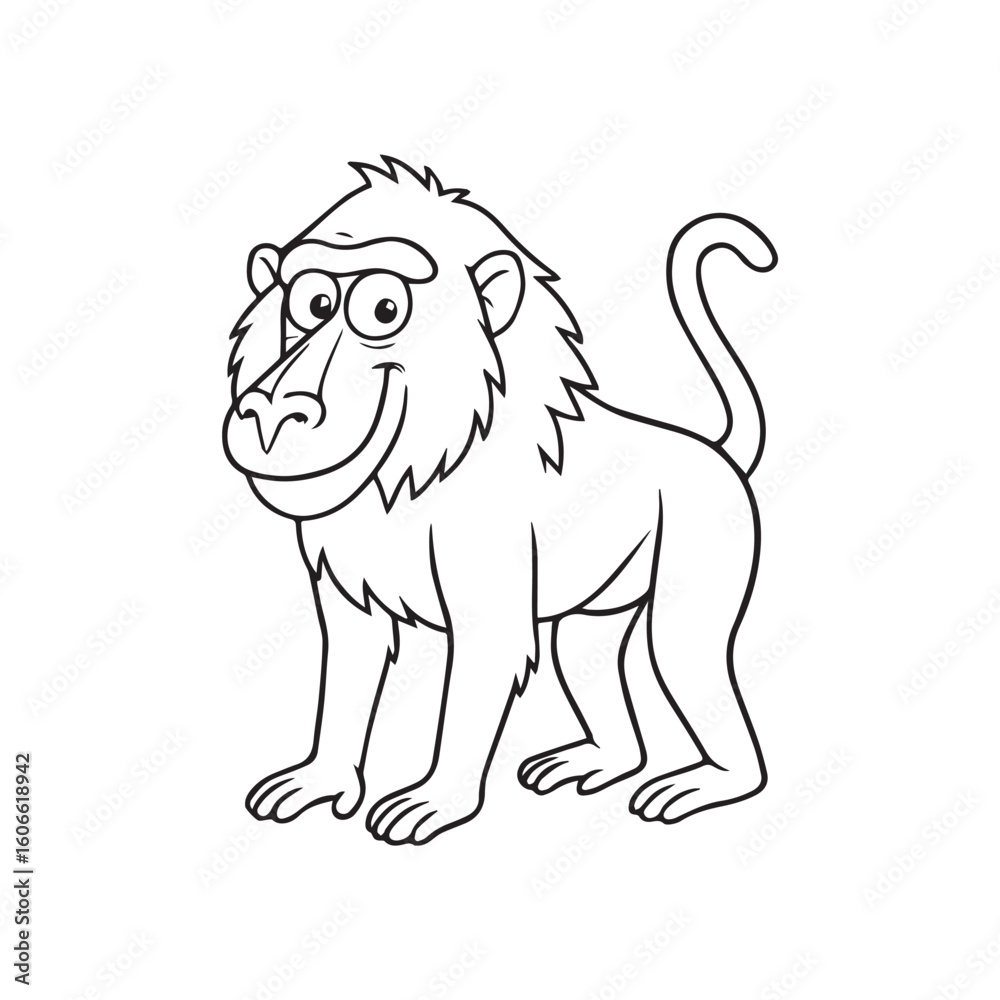 Fototapeta premium Cartoon baboon outline vector illustration