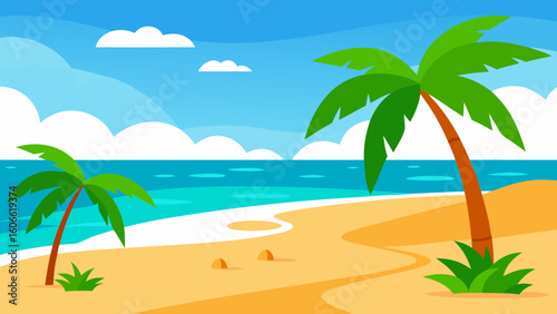 Sun drenched idyllic beach landscape stunningly rendered for a perfect scene