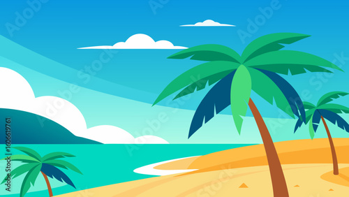 Picturesque Sun Drenched Tropical Paradise Presented in 2D Cartoon Art