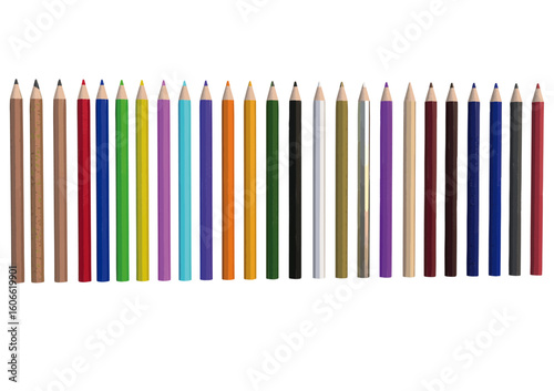 25 different colored and drawing pencils created with 3D modeling isolated vector files.