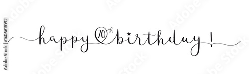 HAPPY 70th BIRTHDAY! black vector brush calligraphy banner with swashes