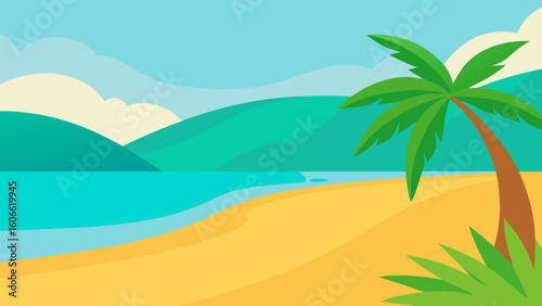Serene Tropical Beach Background Scene Rendered with Beautiful Warm Tones