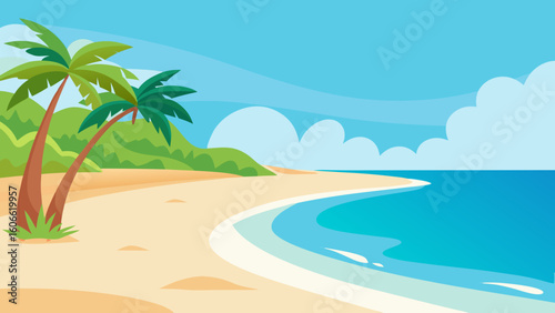Serene Tropical Beach Background Scene Rendered with Beautiful Warm Tones