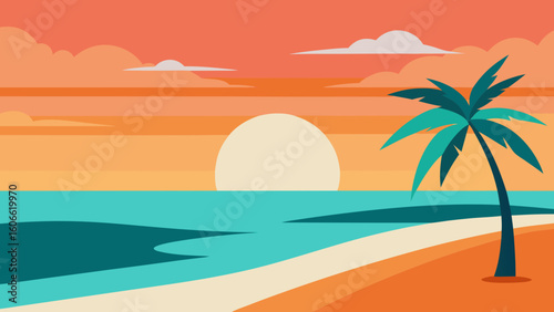 Serene Tropical Beach Vista at Dawn Presented as a Beautiful Illustration