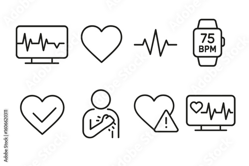 Heart rate and health monitoring icons collection