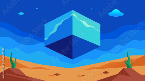 Surreal Landscape Featuring a Floating Ocean and a Waterfall in the Sky
