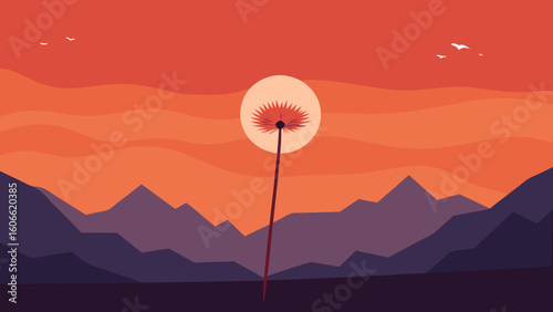 Surreal Scene with a Giant Single Perfect Dandelion Floating in Air