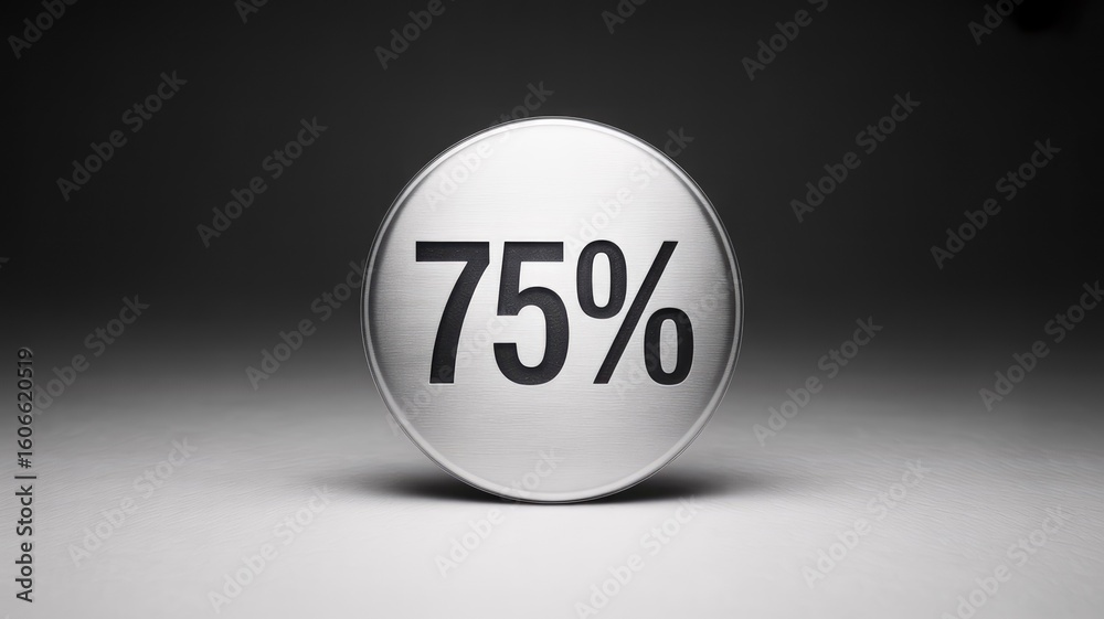Seventy-Five Percent (75%) Discount Badge - Silver Circle Sign Seventy-Five Percent (75%) Discount Badge - Silver Circle Sign