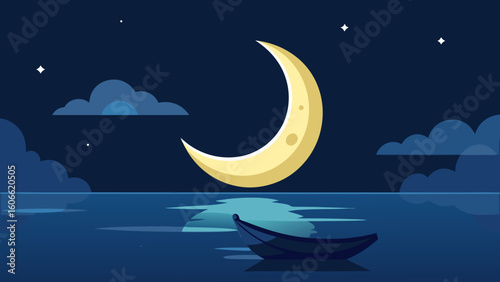 Surreal Scene with a Giant Luminous Crescent Moon a Dreamlike Fantasy