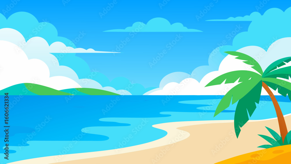 Obraz premium Vibrant Tropical Beach Illustration Rendered in a Modern Artistic Style