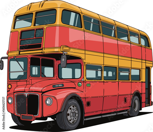 Flat vector icon of double decker bus illustration for sticker, logo, book, t-shirt and more print or digital design