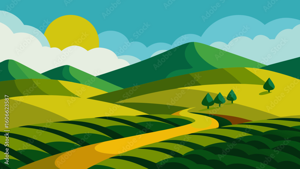 Obraz premium A Landscape of Rolling Tea Plantations and Lush Green Hills