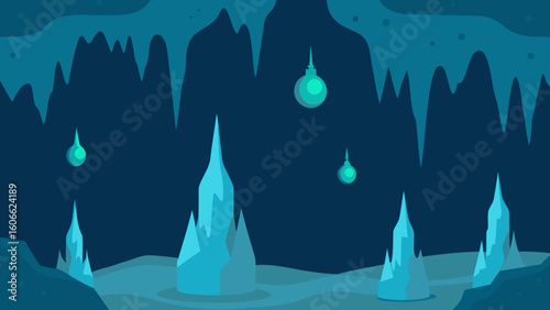 Network of Underground Caves with Shimmering Stalactites