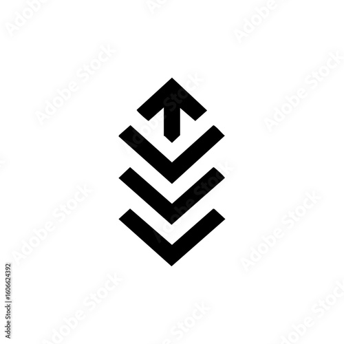 Vector logo of stacked down-pointing arrows forming a chevron pattern, representing data download, priority, or multiple-level descent.

