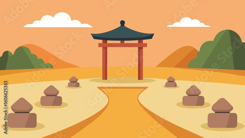 Serene Japanese Garden with Meticulously Raked Sand for Zen
