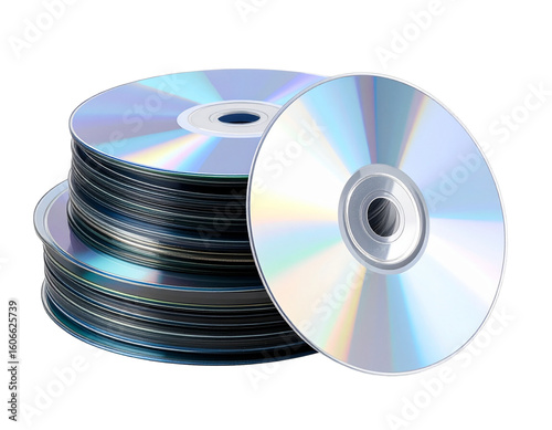  Stack of CDs with One Tilted on Top, 3D Style, Isolated PNG