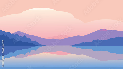 Gaze upon a tranquil lakeside at dawn the water a perfect mirror