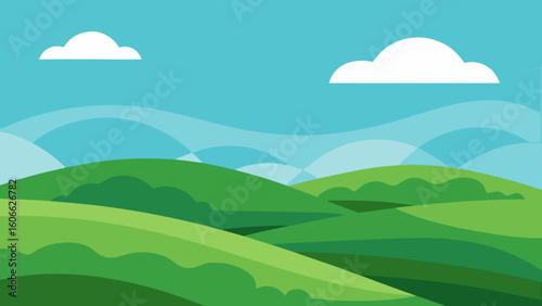 Picturesque Rolling Green Hills Under Partly Cloudy Sky Natural Scene